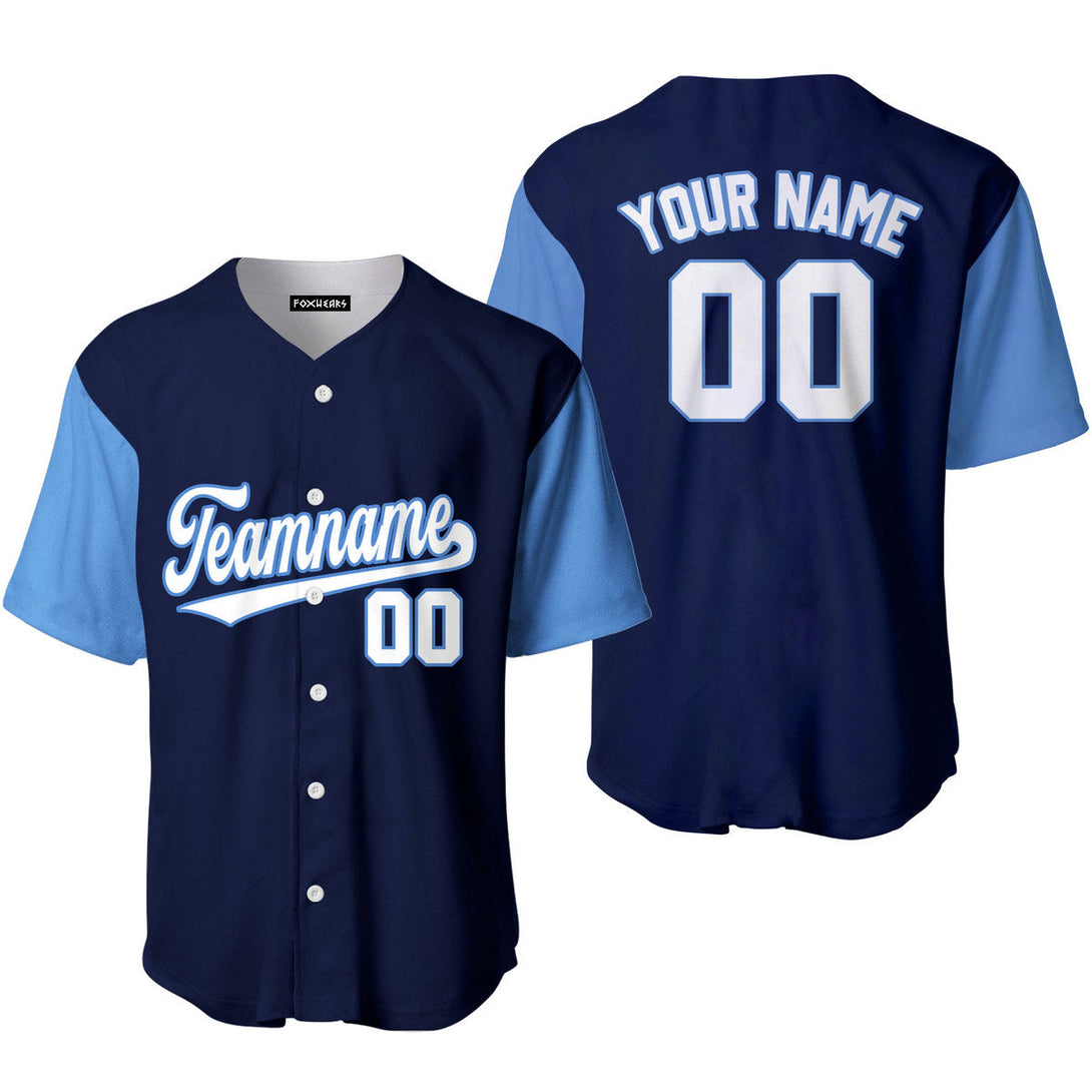 Custom Navy White-Light Blue Raglan Sleeves Baseball Jersey