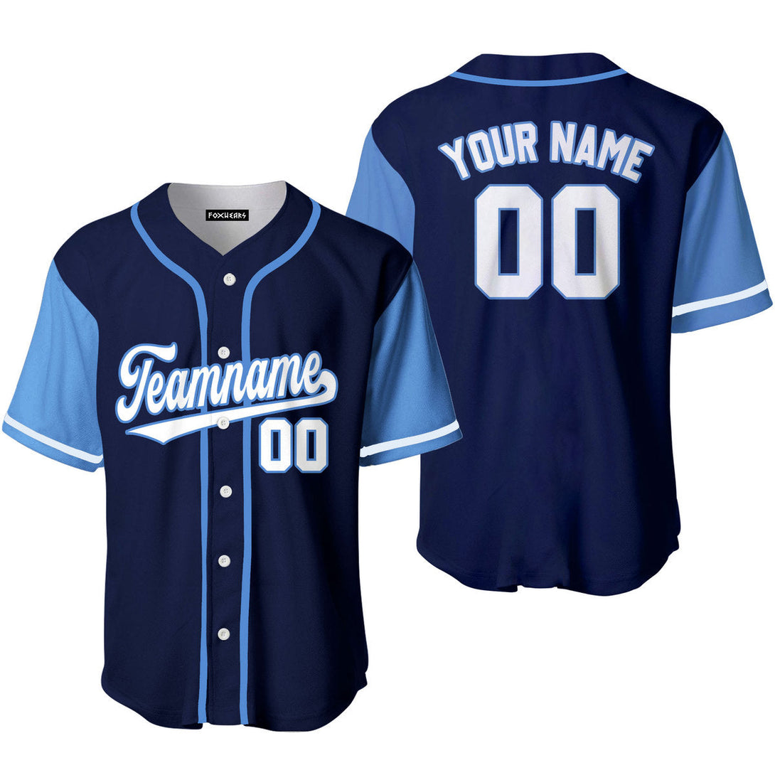 Custom Navy White-Light Blue Raglan Sleeves Baseball Jersey