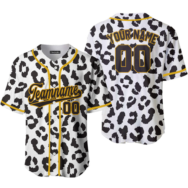 Custom Black N White Leopard Pattern Black Gold Custom Baseball Jerseys For Men & Women