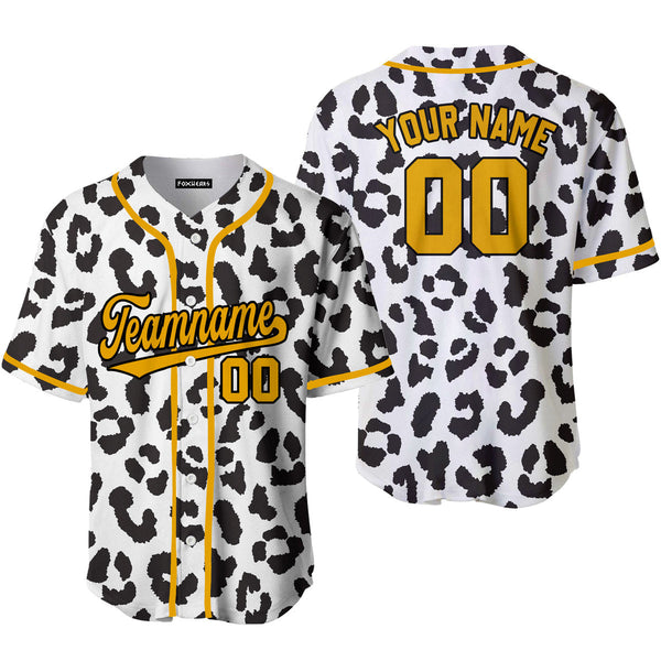 Custom Black N White Leopard Pattern Gold Black Custom Baseball Jerseys For Men & Women