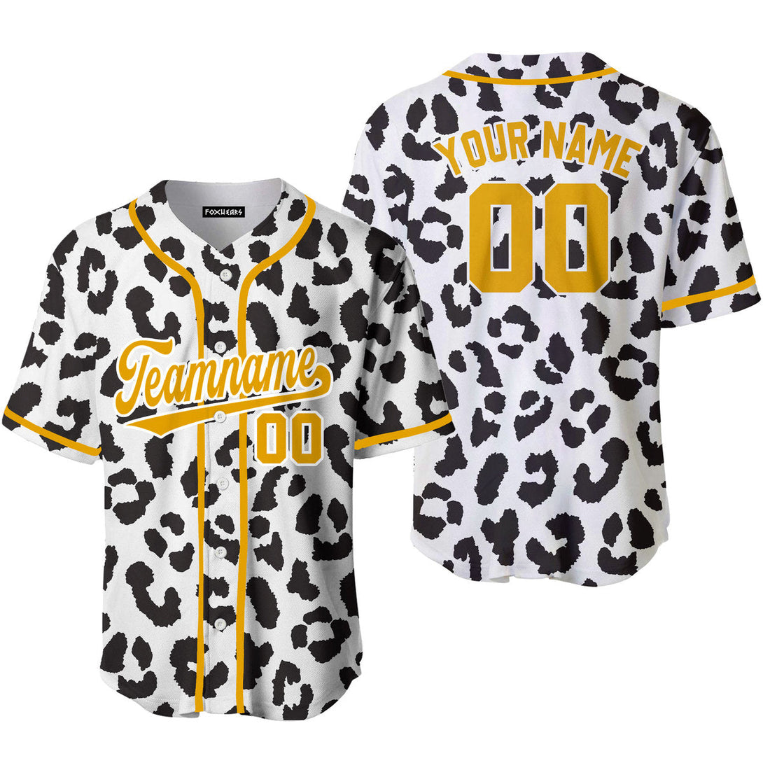 Custom Black N White Leopard Pattern Gold White Custom Baseball Jerseys For Men & Women