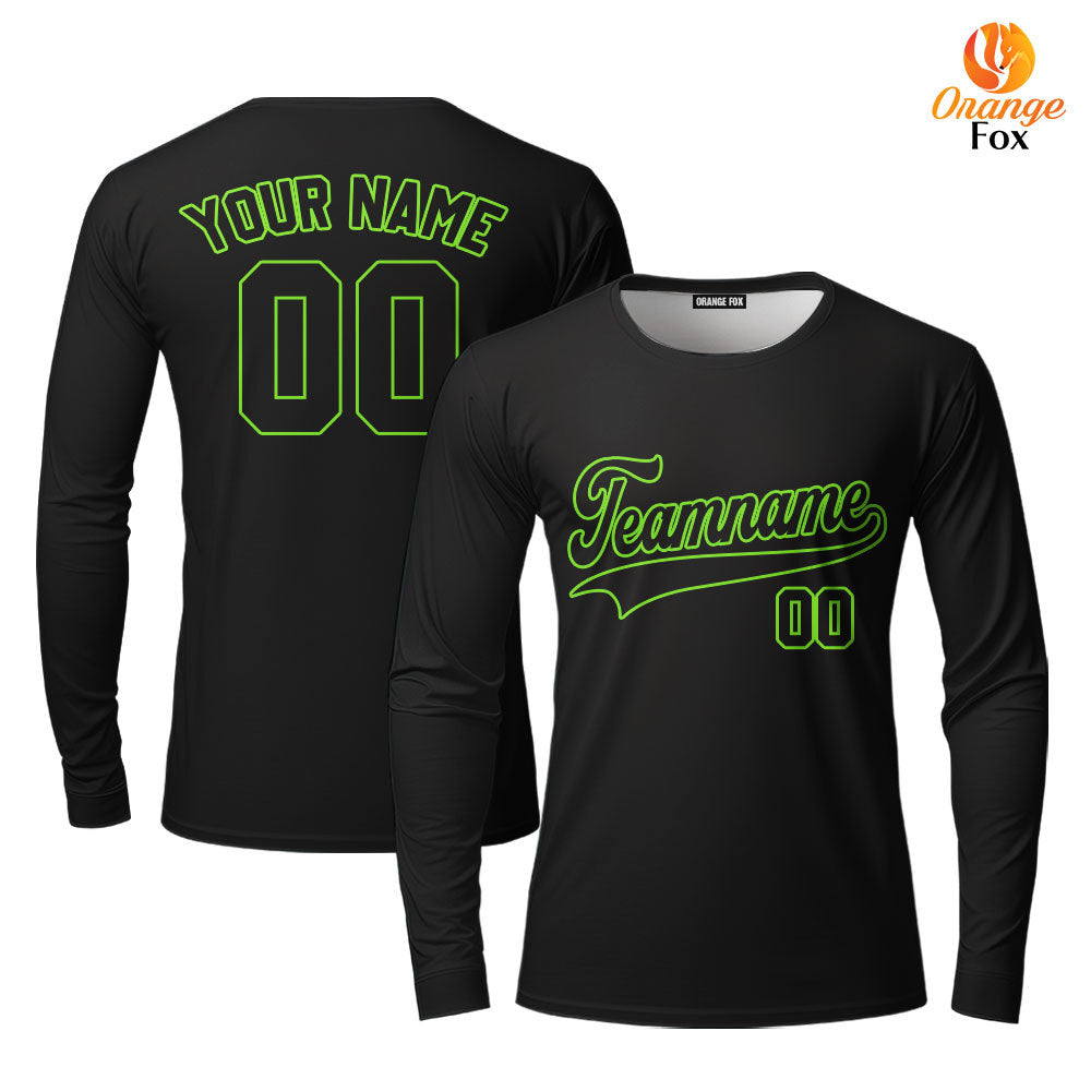 Custom Black Neon Green Custom Long Sleeve T-Shirt For Men & Women