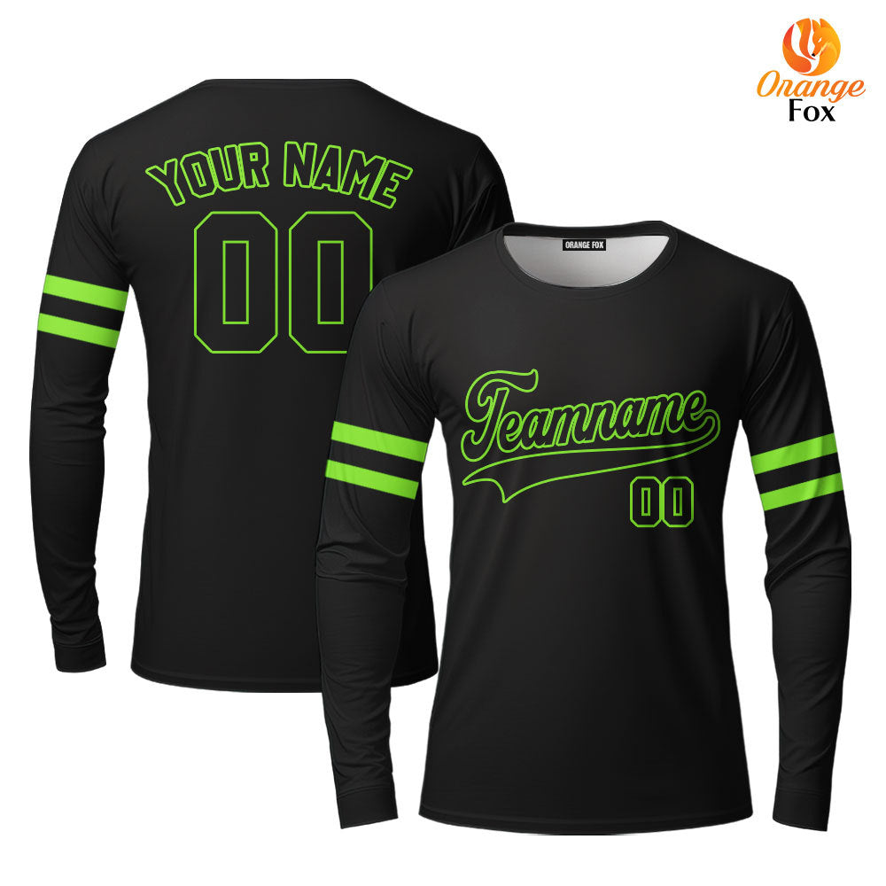 Custom Black Neon Green Custom Long Sleeve T-Shirt For Men & Women