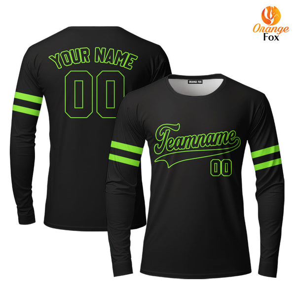 Custom Black Neon Green Custom Long Sleeve T-Shirt For Men & Women