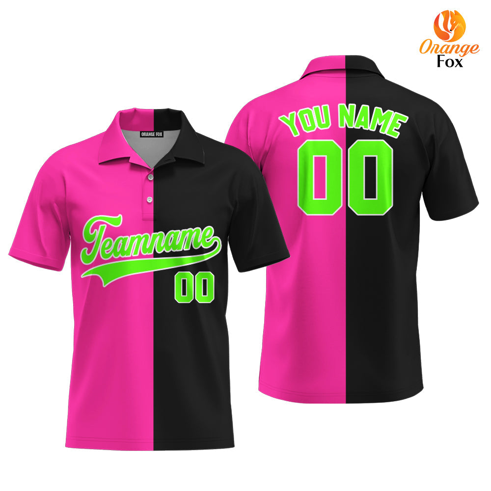 Custom Black Neon Green Pink Split Fashion Custom Polo Shirt For Men