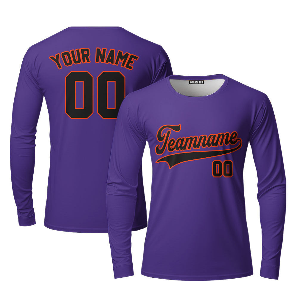 Custom Black Orange And Purple Custom Long Sleeve T-Shirt For Men & Women