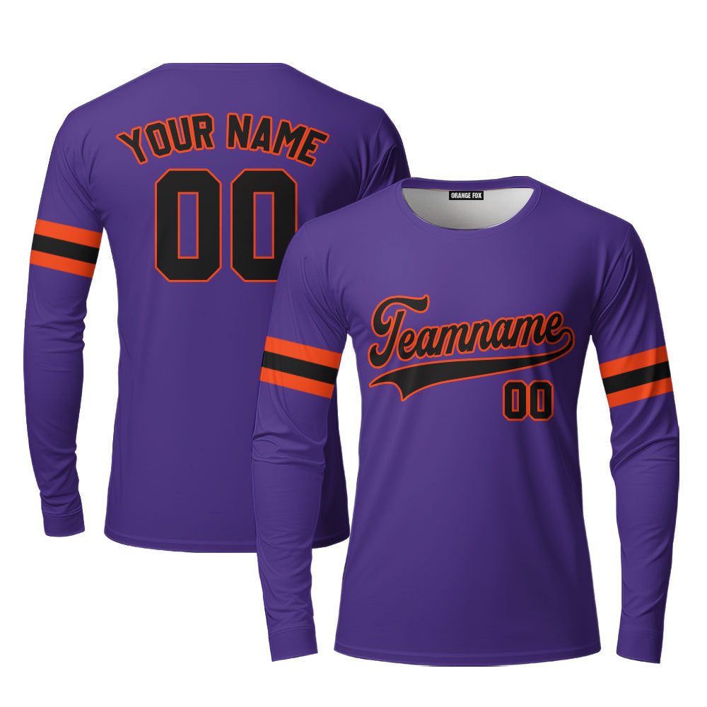 Custom Black Orange And Purple Custom Long Sleeve T-Shirt For Men & Women