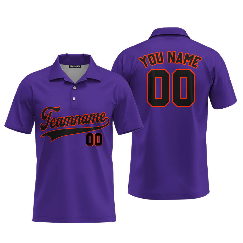 Custom Black Orange And Purple Custom Polo Shirt For Men