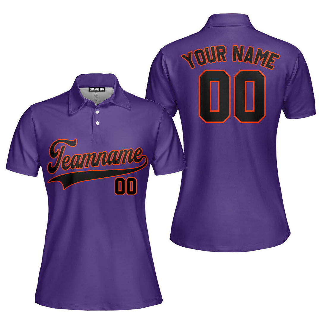 Custom Black Orange And Purple Custom Polo Shirt For Women