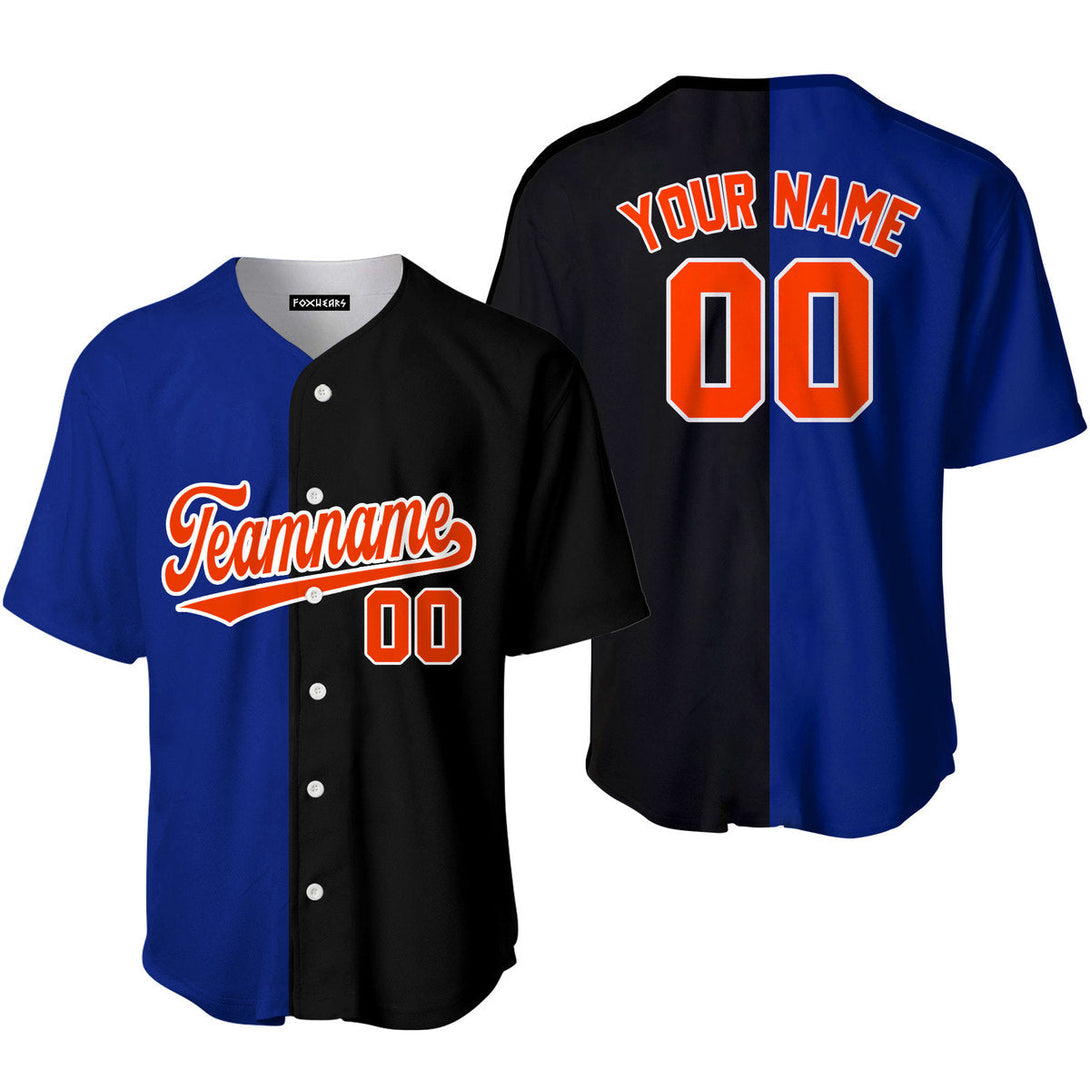 Custom Black Blue Orange-White Split Fashion Baseball Jersey