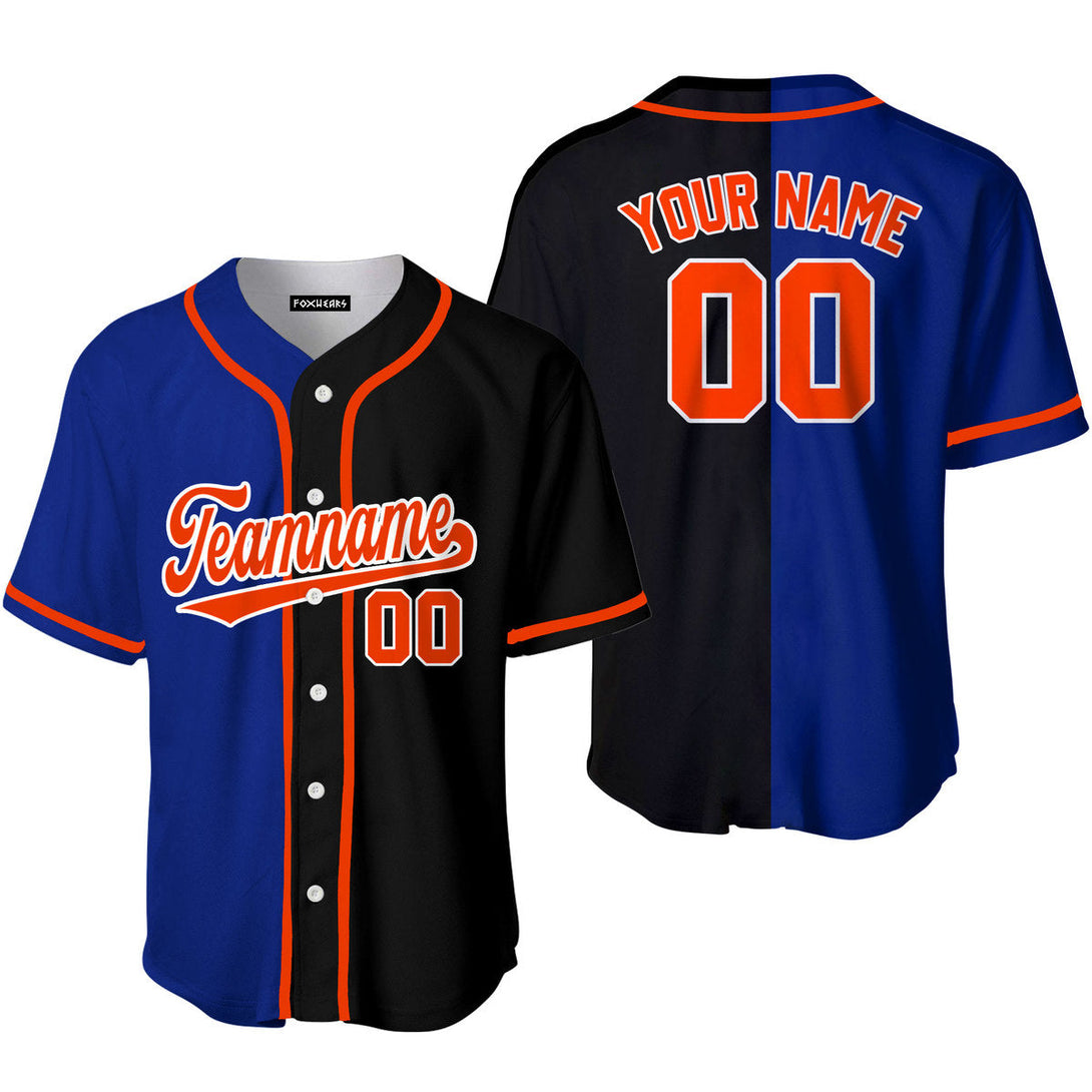 Custom Black Blue Orange-White Split Fashion Baseball Jersey