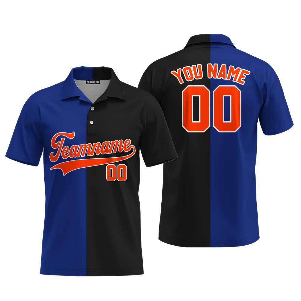 Custom Black Orange Blue Split Fashion Custom Polo Shirt For Men