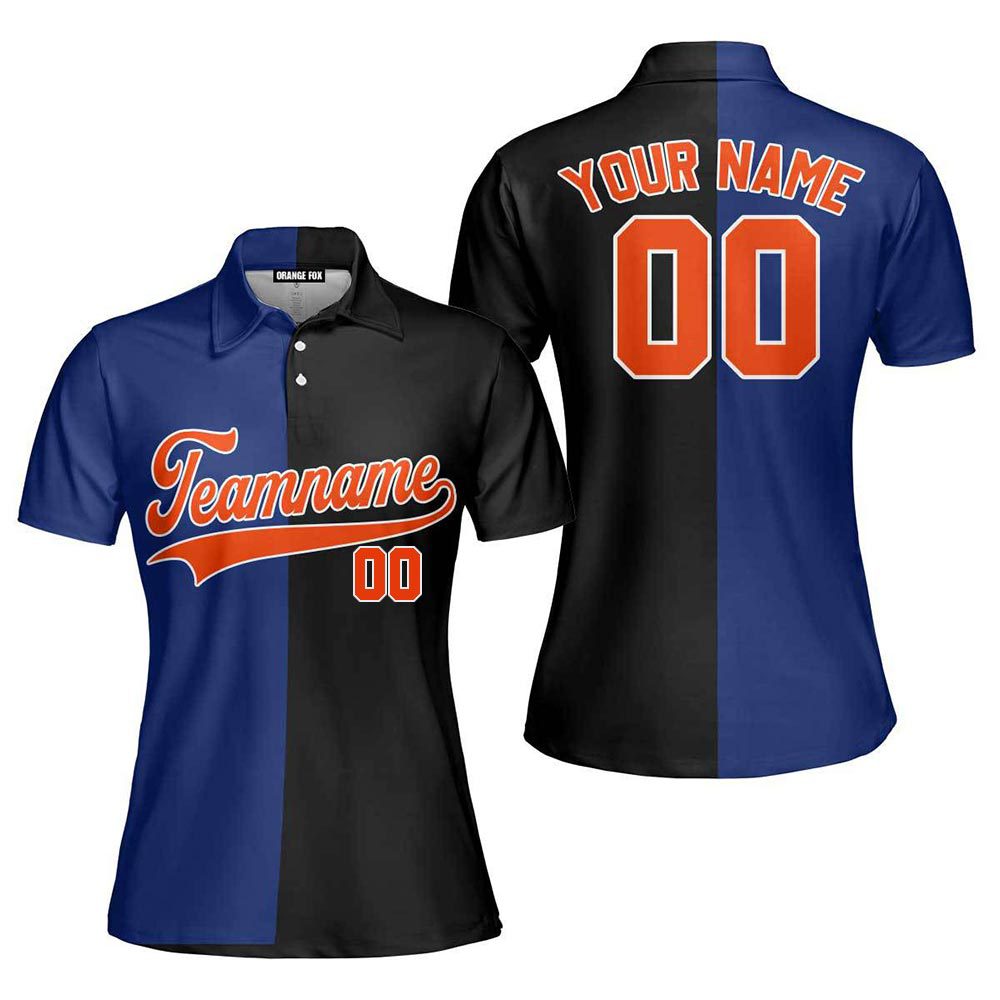 Custom Black Orange Blue Split Fashion Custom Polo Shirt For Women