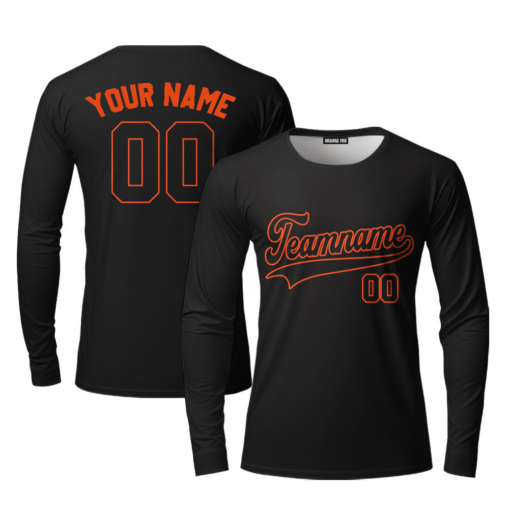 Custom Black Orange Custom Long Sleeve T-Shirt For Men & Women