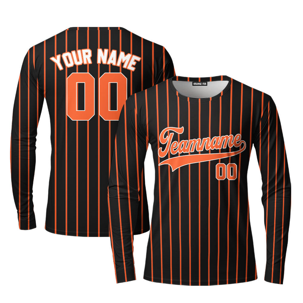 Custom Black Orange Pinstripe White Orange Custom Long Sleeve T-Shirt For Men & Women