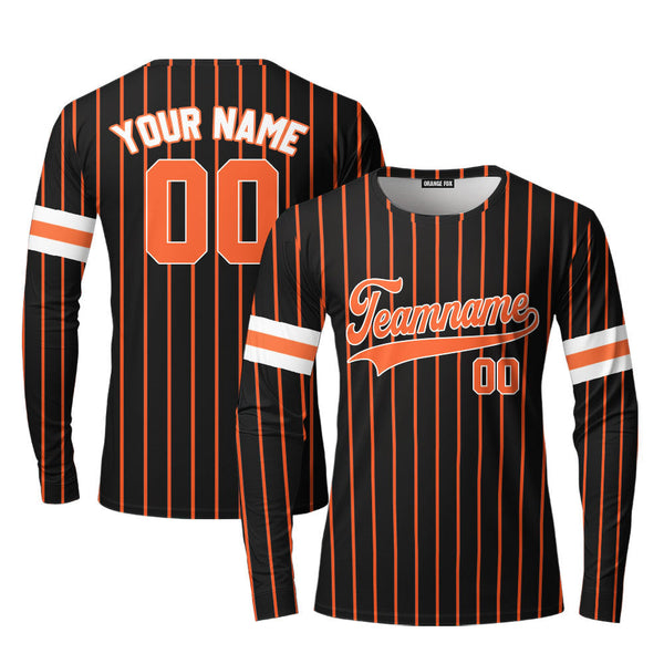 Custom Black Orange Pinstripe White Orange Custom Long Sleeve T-Shirt For Men & Women