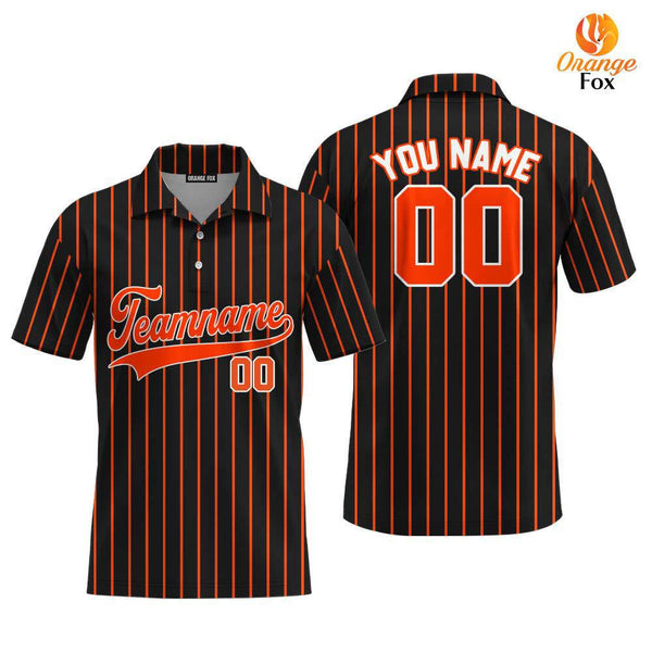 Custom Black Orange Pinstripe White Orange Custom Polo Shirt For Men