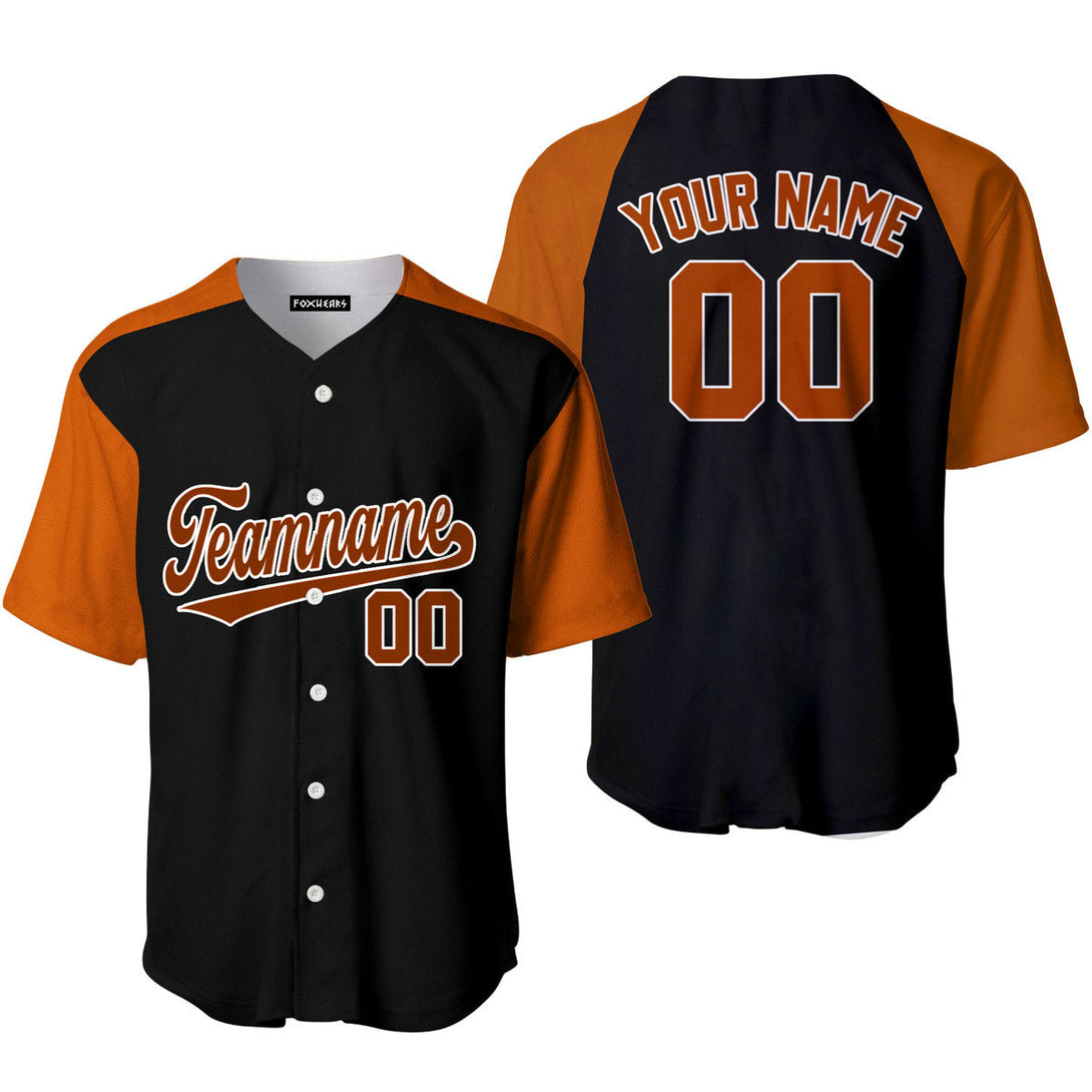 Custom Black Brown-White Orange Raglan Sleeves Baseball Jersey