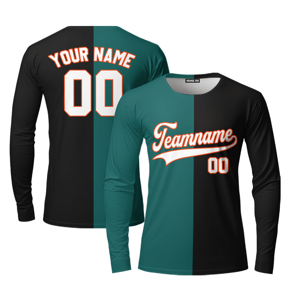 Custom Black Orange Teal Split Fashion Custom Long Sleeve T-Shirt For Men & Women