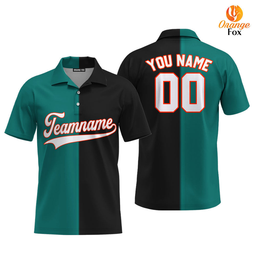 Custom Black Orange Teal Split Fashion Custom Polo Shirt For Men