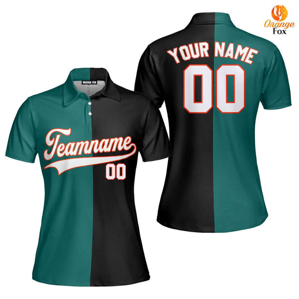 Custom Black Orange Teal Split Fashion Custom Polo Shirt For Women