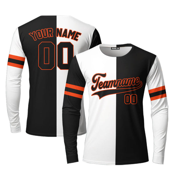 Custom Black Orange White Split Fashion Custom Long Sleeve T-Shirt For Men & Women