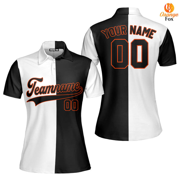 Custom Black Orange White Split Fashion Custom Polo Shirt For Women