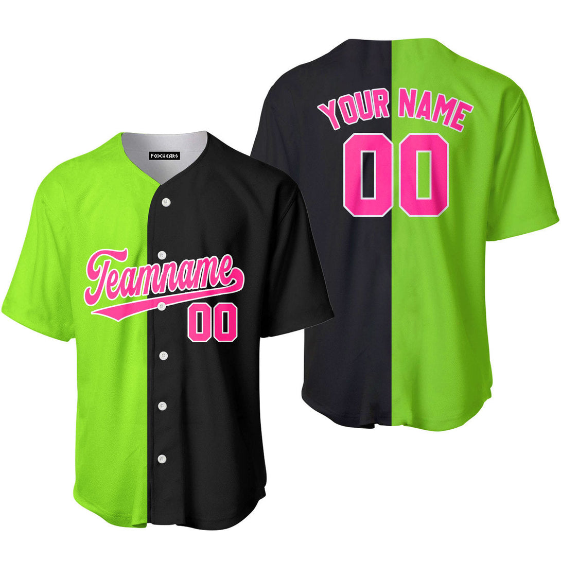 Custom Black Neon Green Pink-White Split Fashion Baseball Jersey