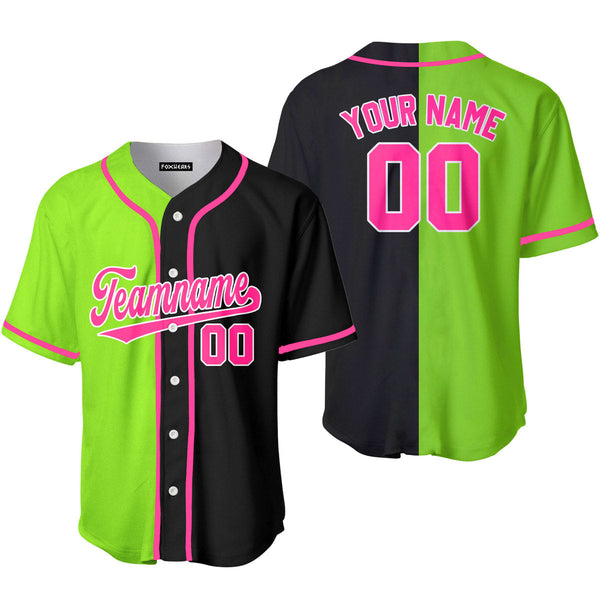 Custom Black Neon Green Pink-White Split Fashion Baseball Jersey