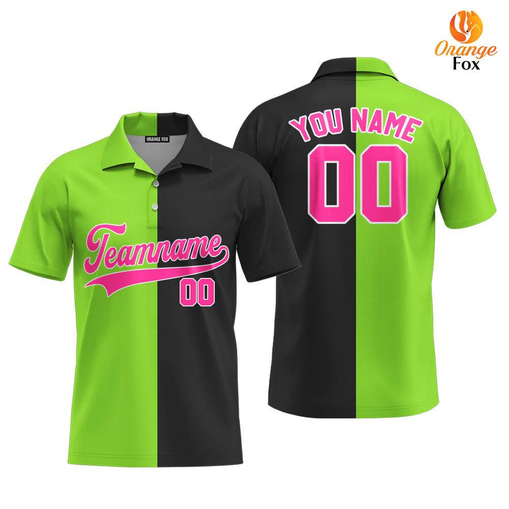 Custom Black Pink Neon Green Split Fashion Custom Polo Shirt For Men