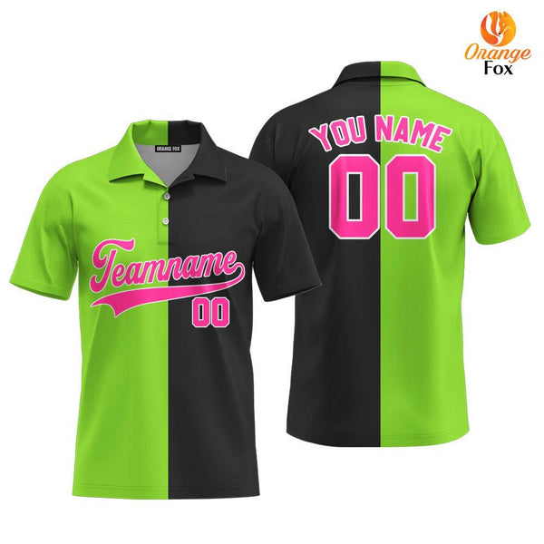 Custom Black Pink Neon Green Split Fashion Custom Polo Shirt For Men