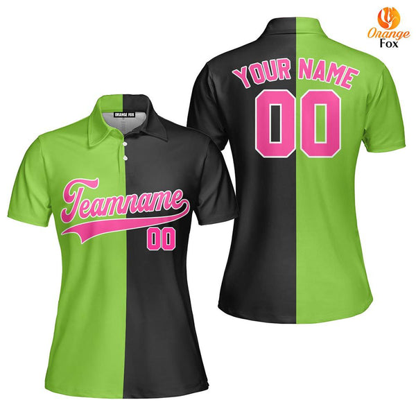 Custom Black Pink Neon Green Split Fashion Custom Polo Shirt For Women