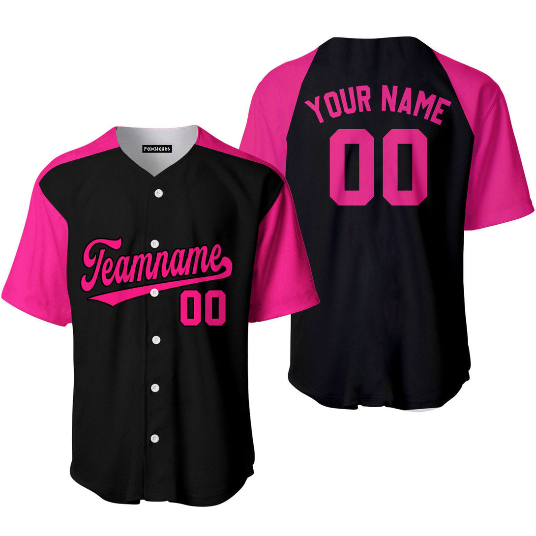 Custom Black Pink-Black Pink Raglan Sleeves Baseball Jersey