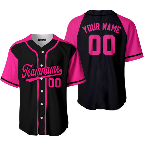 Custom Black Pink-Black Pink Raglan Sleeves Baseball Jersey