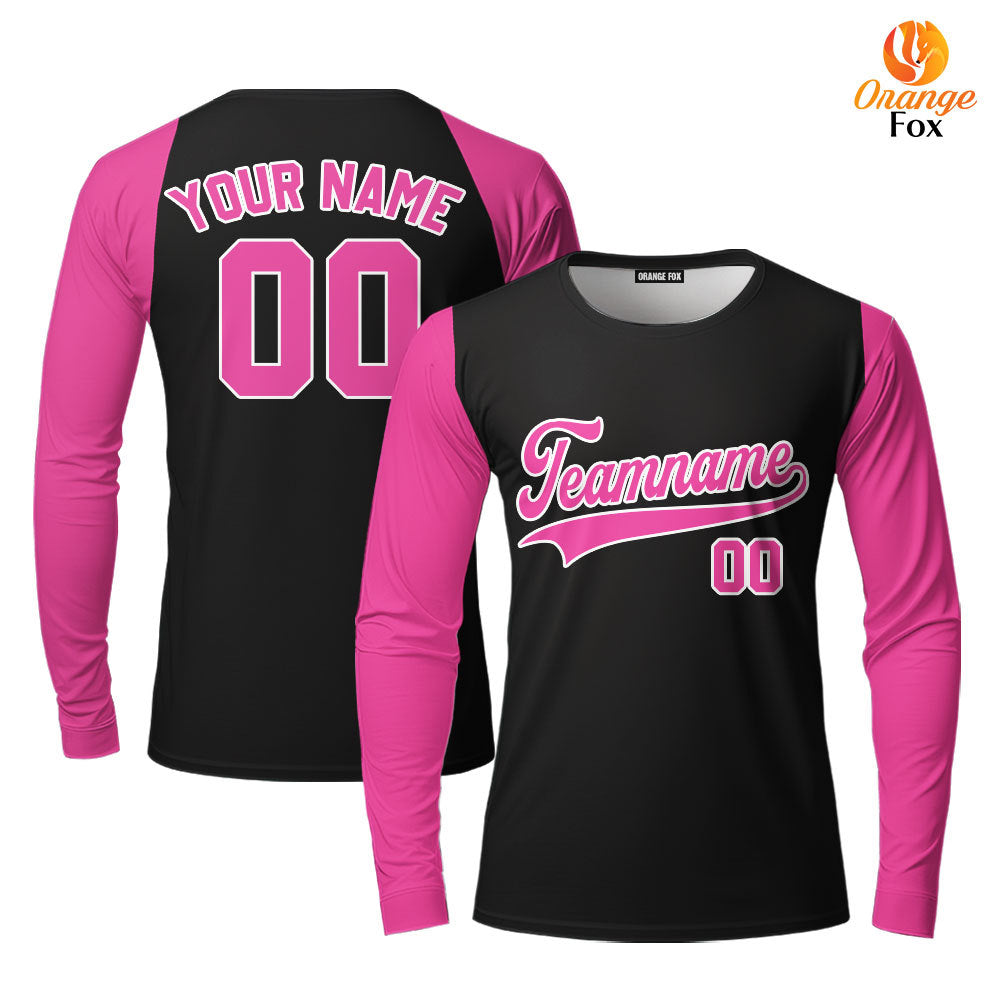 Custom Black Pink Raglan Black Custom Long Sleeve T-Shirt For Men & Women