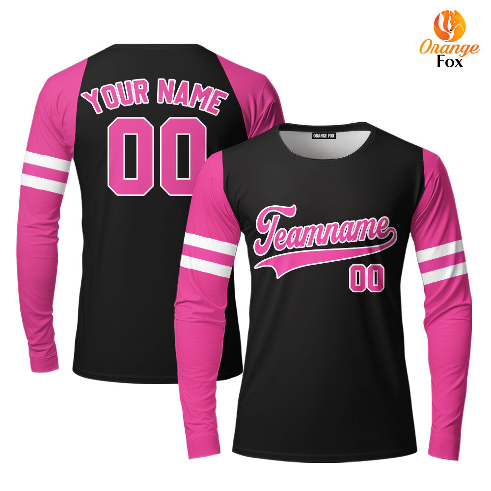 Custom Black Pink Raglan Black Custom Long Sleeve T-Shirt For Men & Women