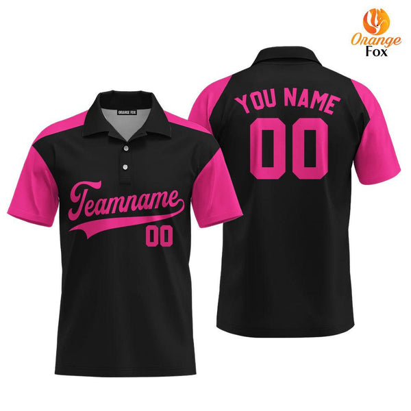 Custom Black Pink Raglan Black Custom Polo Shirt For Men