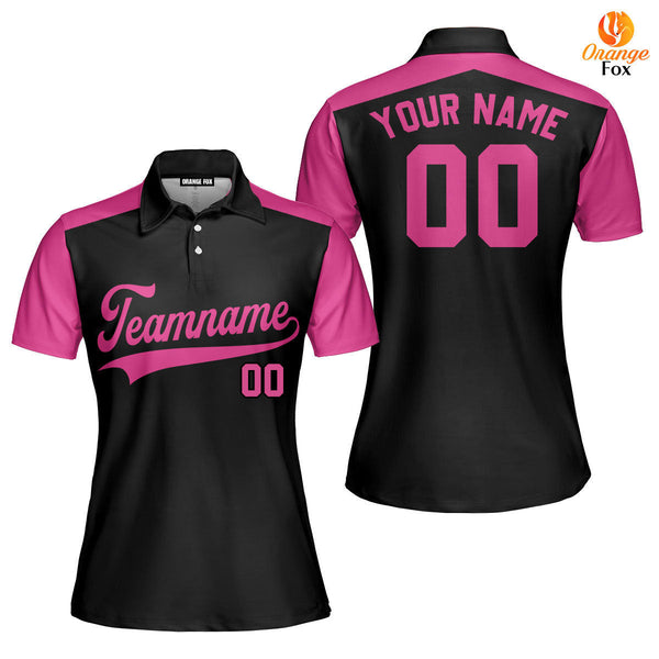 Custom Black Pink Raglan Black Custom Polo Shirt For Women