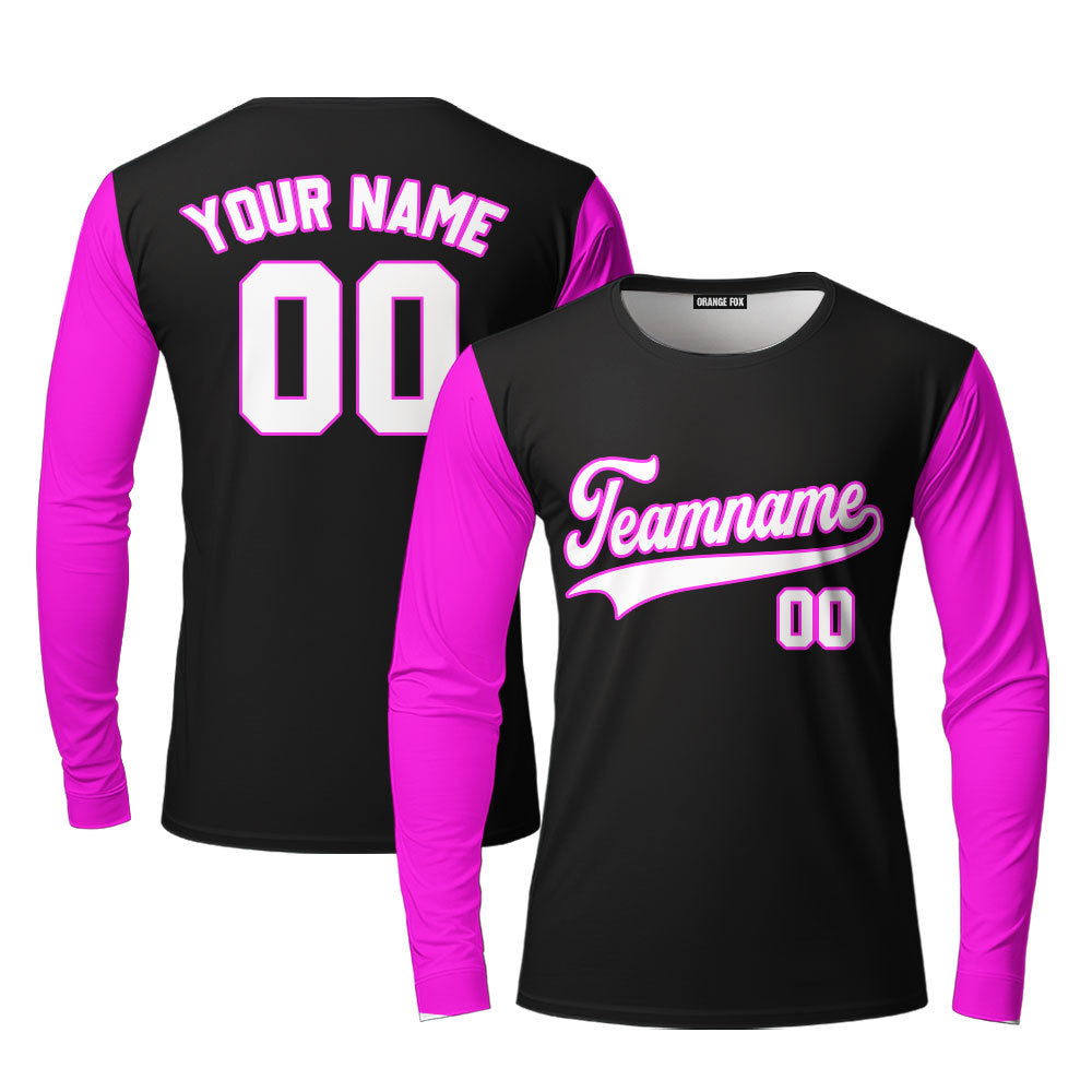 Custom Black Pink Raglan White Pink Custom Long Sleeve T-Shirt For Men & Women