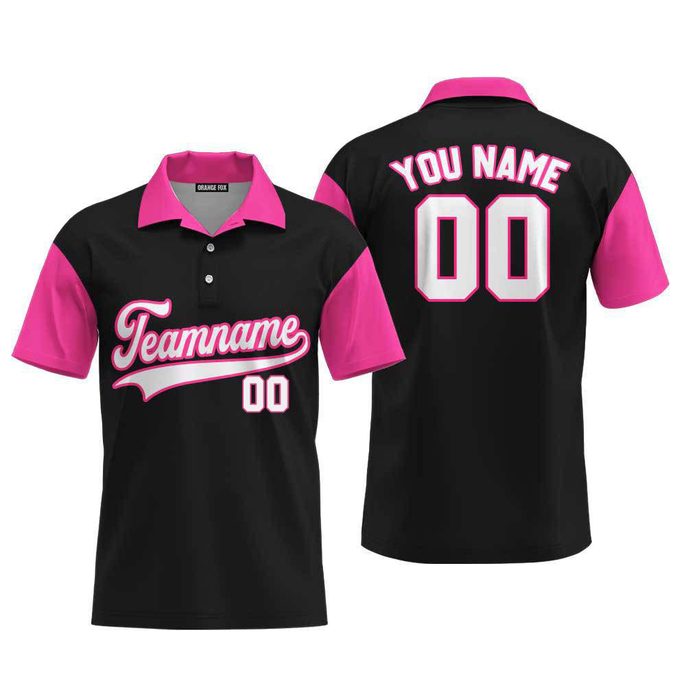 Custom Black Pink Raglan White Pink Custom Polo Shirt For Men
