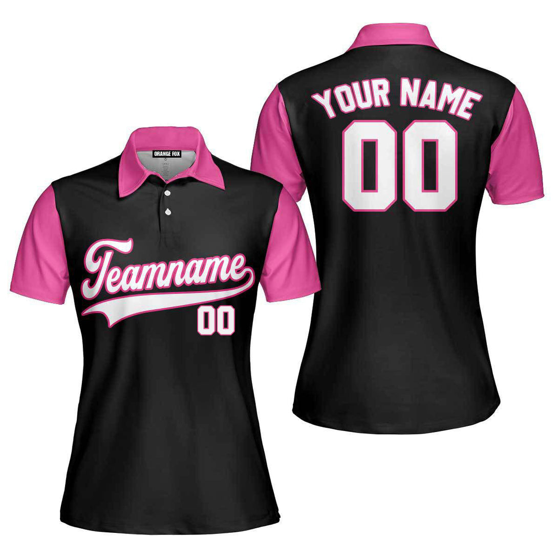 Custom Black Pink Raglan White Pink Custom Polo Shirt For Women