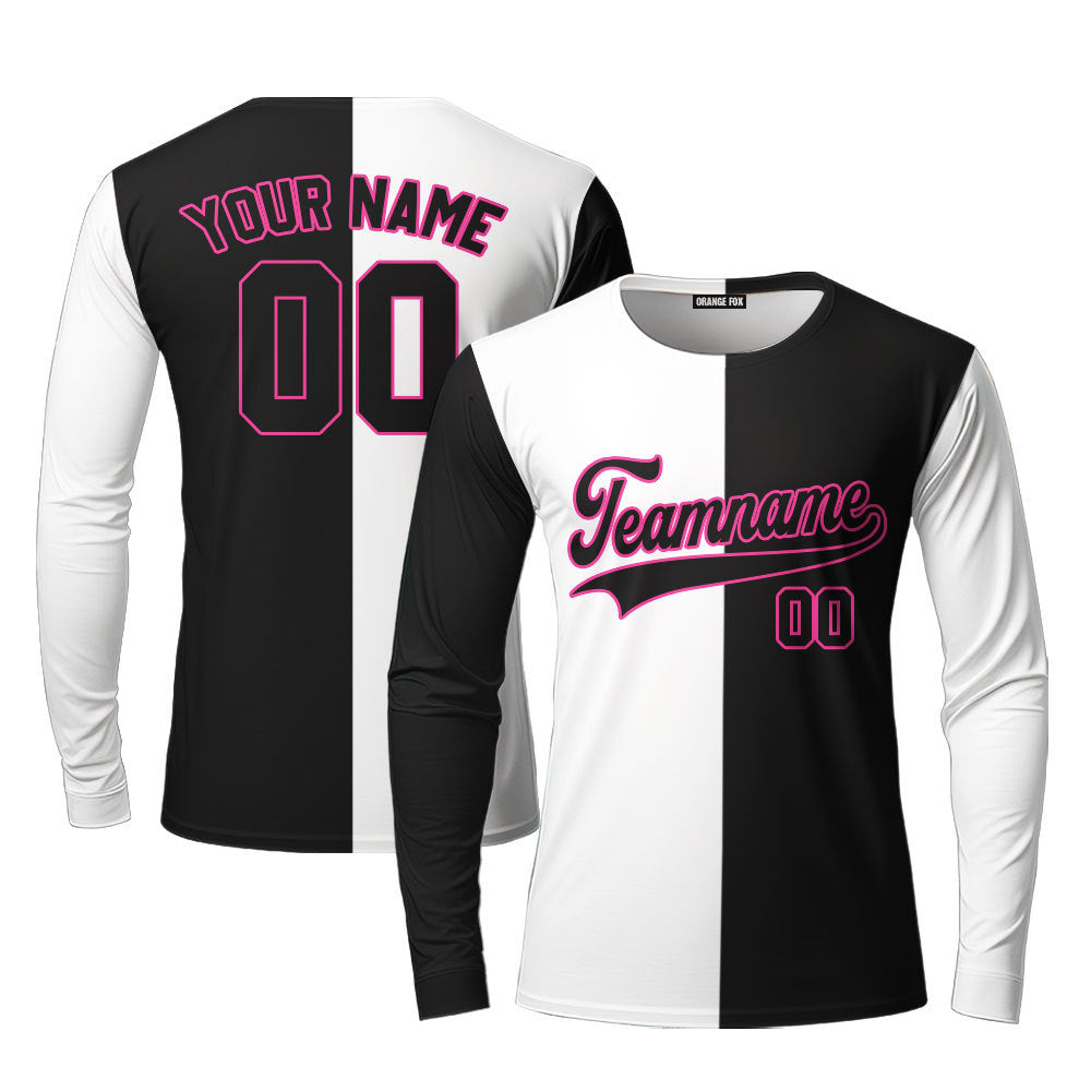 Custom Black Pink White Split Fashion Custom Long Sleeve T-Shirt For Men & Women