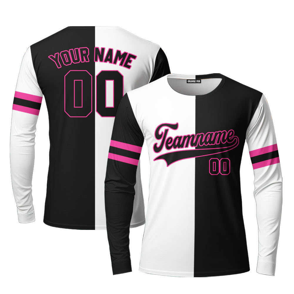 Custom Black Pink White Split Fashion Custom Long Sleeve T-Shirt For Men & Women