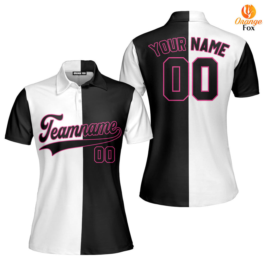 Custom Black Pink White Split Fashion Custom Polo Shirt For Women