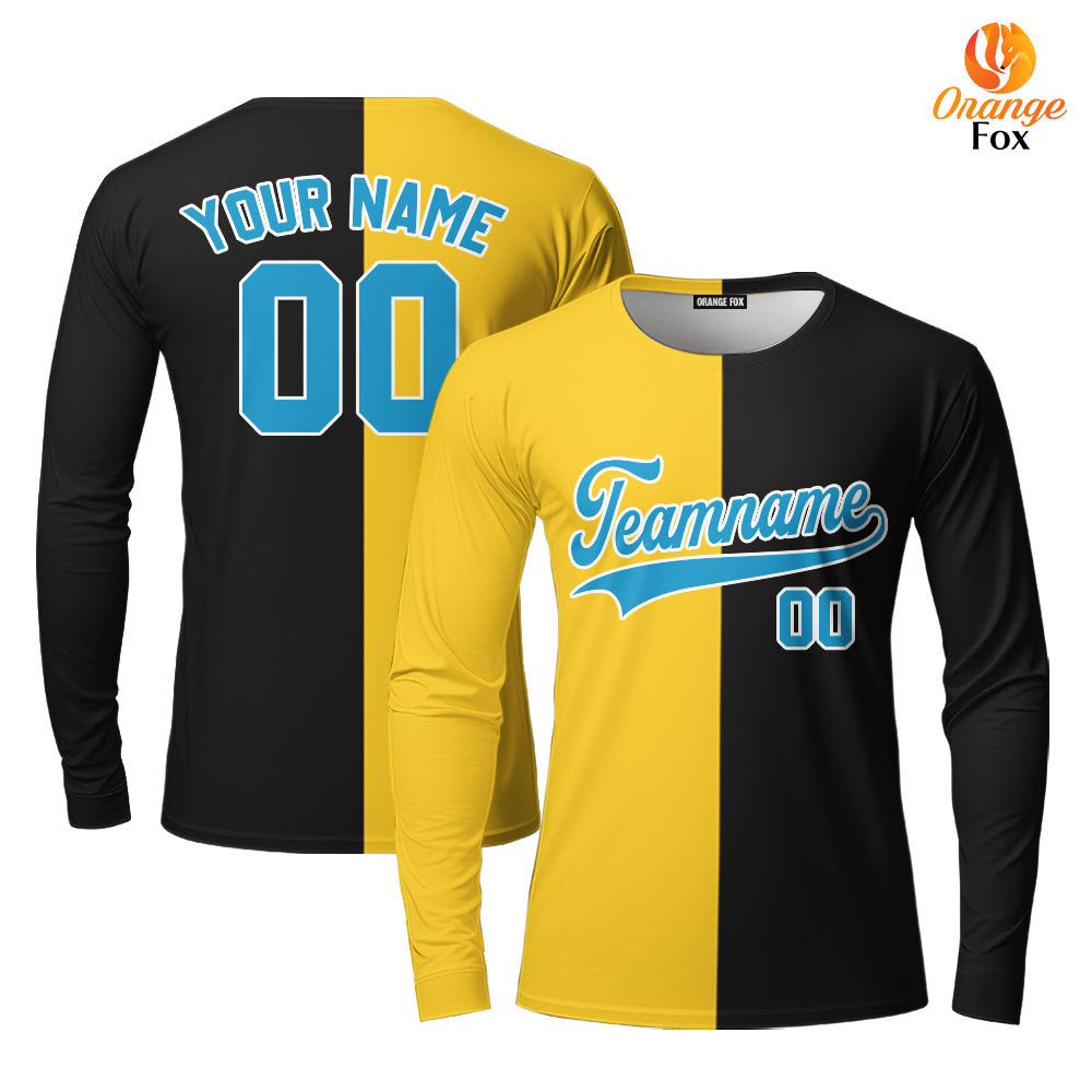 Custom Black Powder Blue Gold Custom Long Sleeve T-Shirt For Men & Women