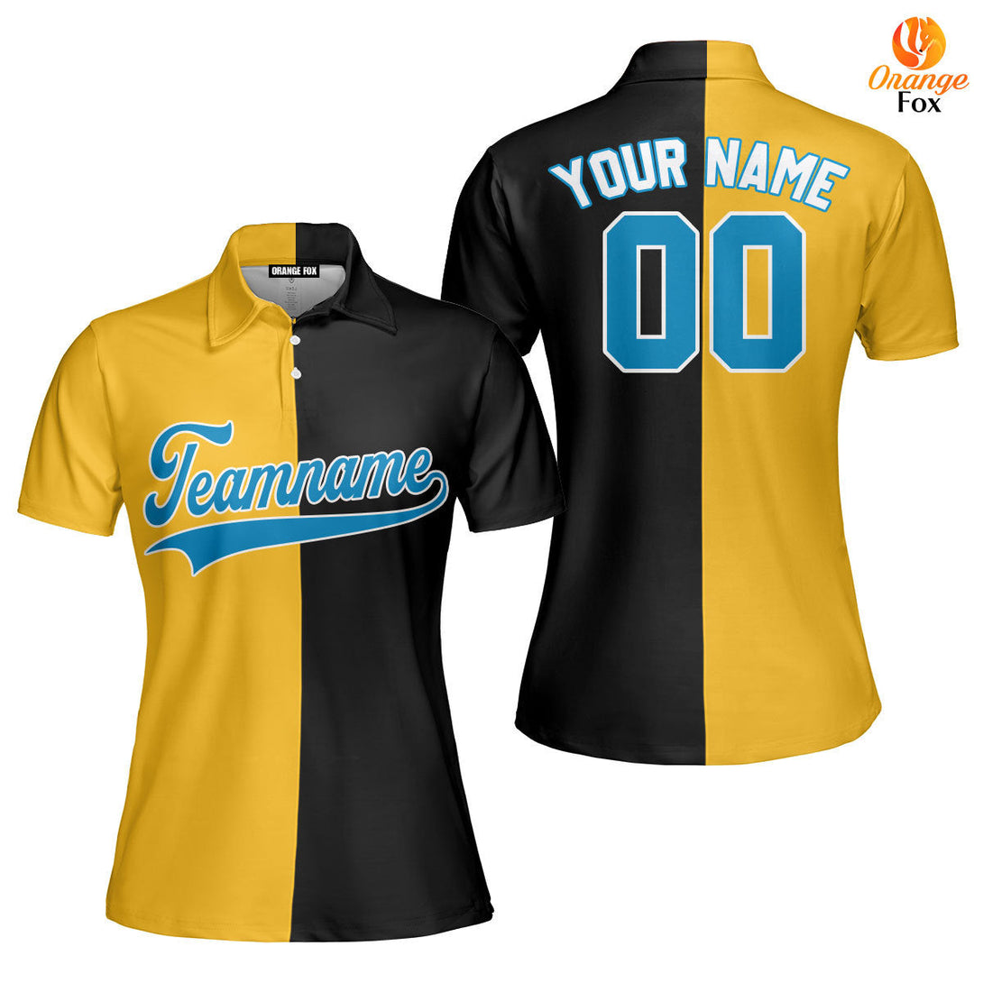 Custom Black Powder Blue Gold Custom Polo Shirt For Women