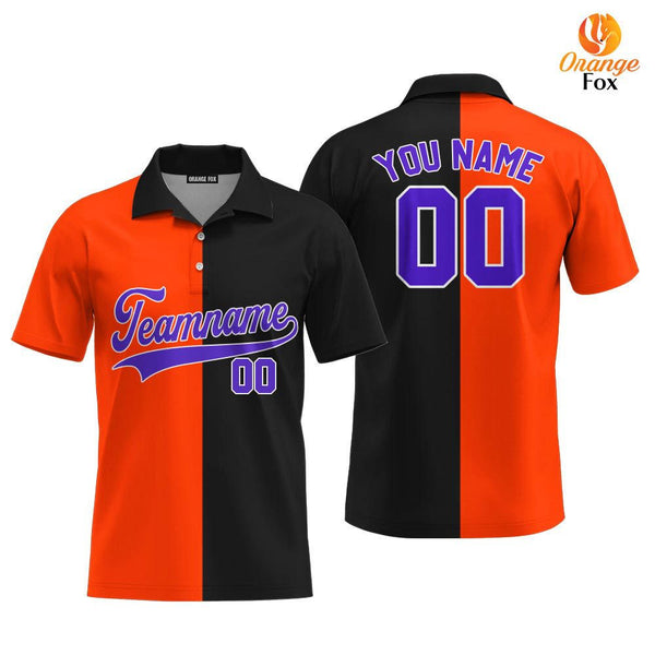 Custom Black Purple Orange Split Fashion Custom Polo Shirt For Men