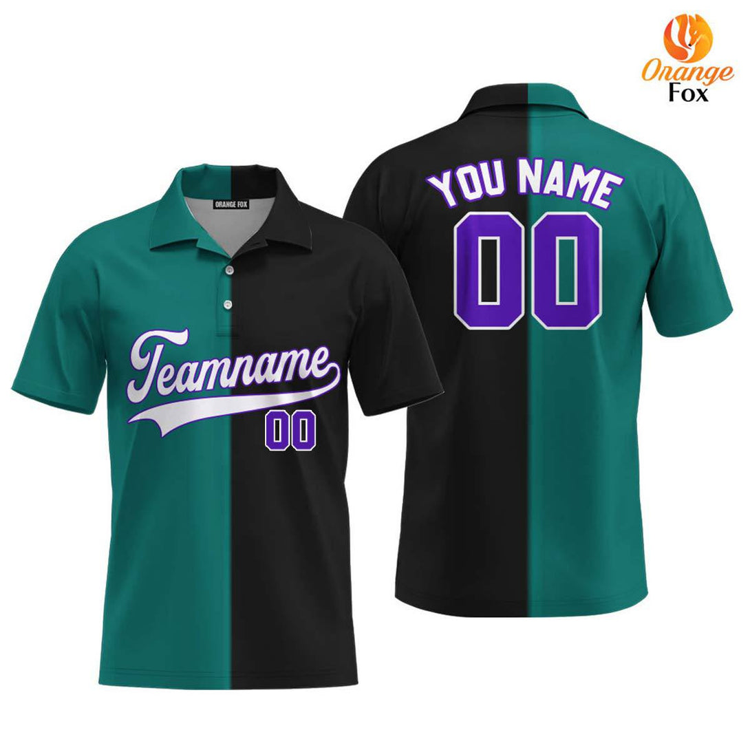 Custom Black Purple Teal Split Fashion Custom Polo Shirt For Men