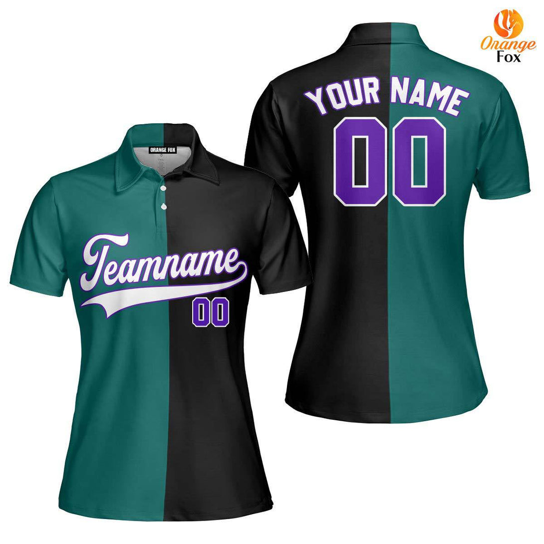 Custom Black Purple Teal Split Fashion Custom Polo Shirt For Women