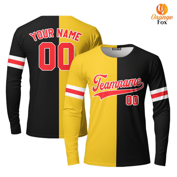 Custom Black Red Gold Custom Long Sleeve T-Shirt For Men & Women